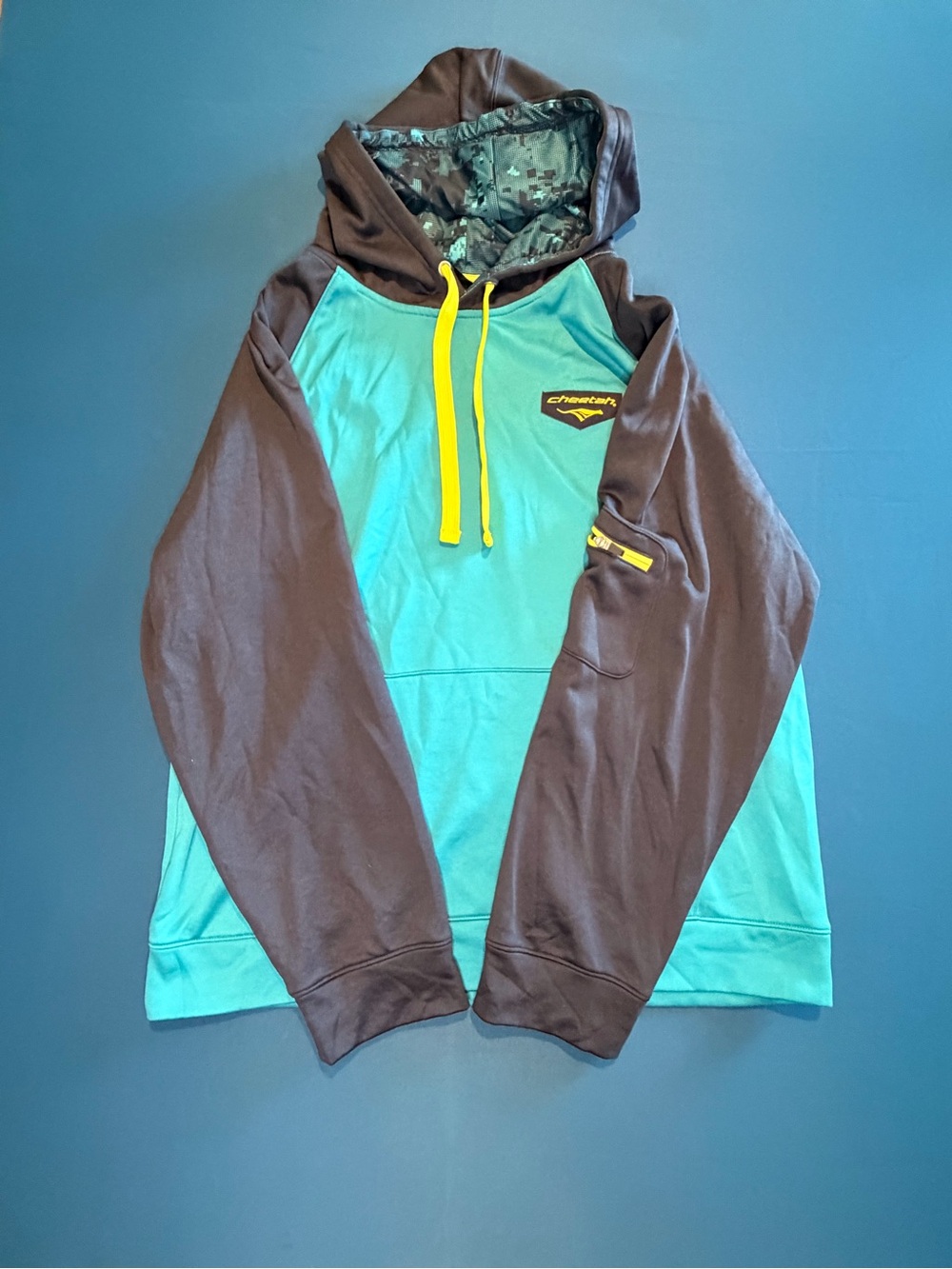Old Navy Teal and Brown Hooded Sweatshirt with Yellow Drawcords